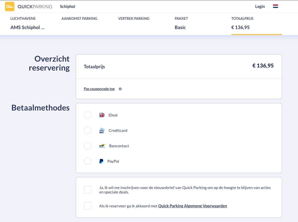 quickparking invullen kortingscode